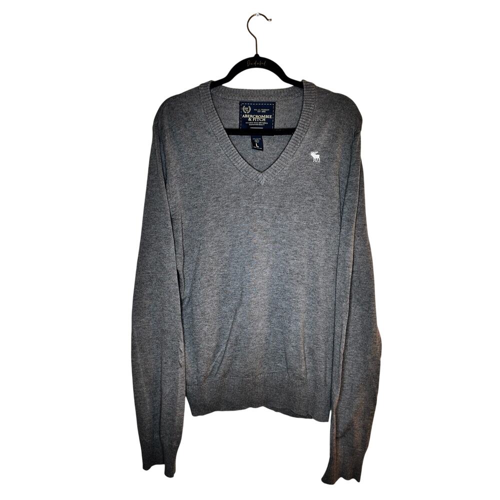 Abercrombie & Fitch Mens Gray V-Neck Moose Sweater L Y2K Preppy